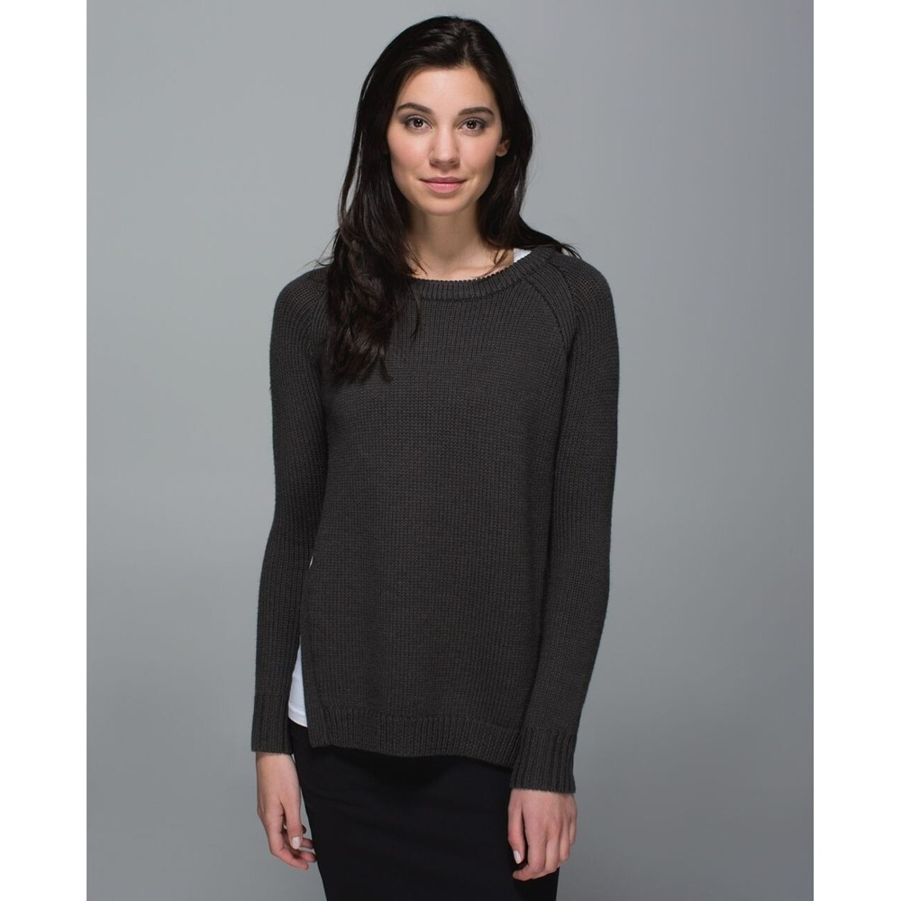 Womens Lululemon Yin To You Sweater Side Slit Merino Wool Heathered Dark Wren 4